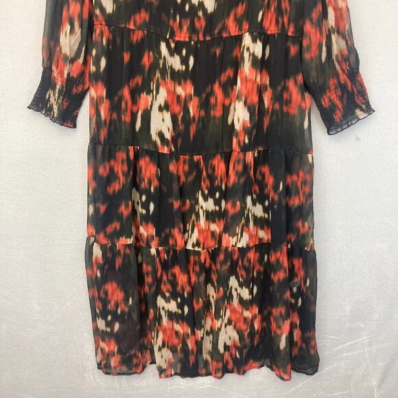 June + Vie Tiered Maxi Dress 3X Red Dark Chiffon Flowy Long Sleeve Whimsigoth - Picture 7 of 16